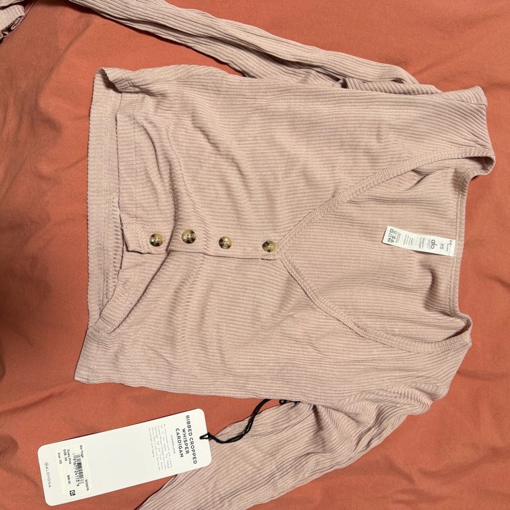 ALO Yoga Pink Ribbed Button-Up Top